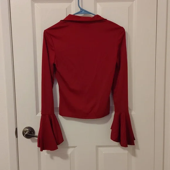 Size Small - Burgundy Blouse with Flared Sleeves - Picture 4 of 5